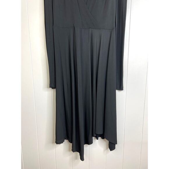 L.K.Bennett London Black Faux Wrap Asymmetrical Hem Long Sleeve Midi Dress SZ 10 - Picture 3 of 9